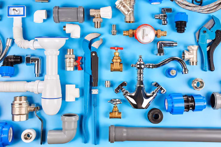 plumbing tools equipment blue background top view 154092 11933