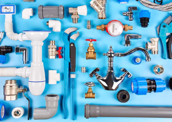 plumbing tools equipment blue background top view 154092 11933